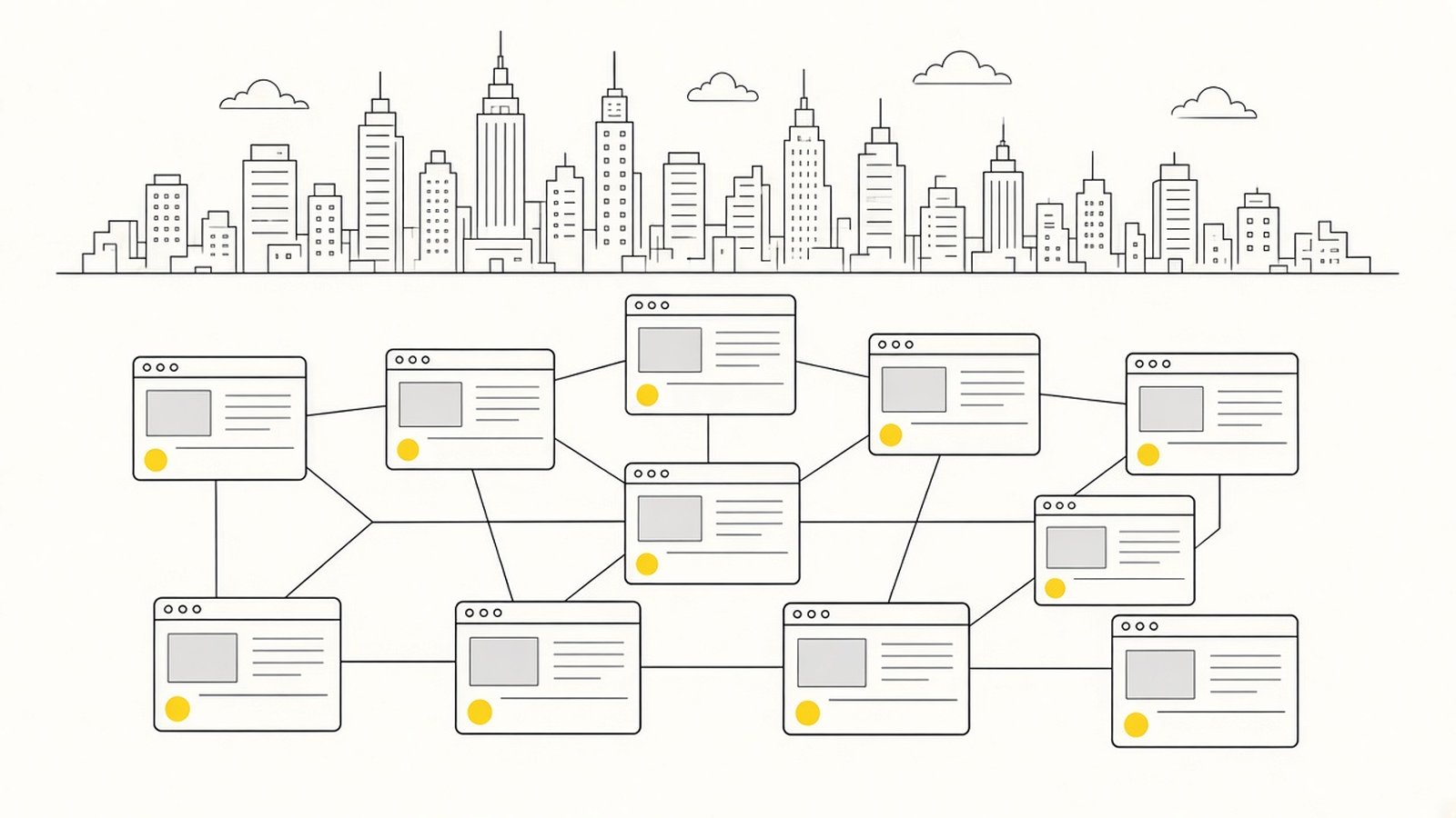 One city, one broad service, ten micro-niche sites linked together, all carrying the agency's badge