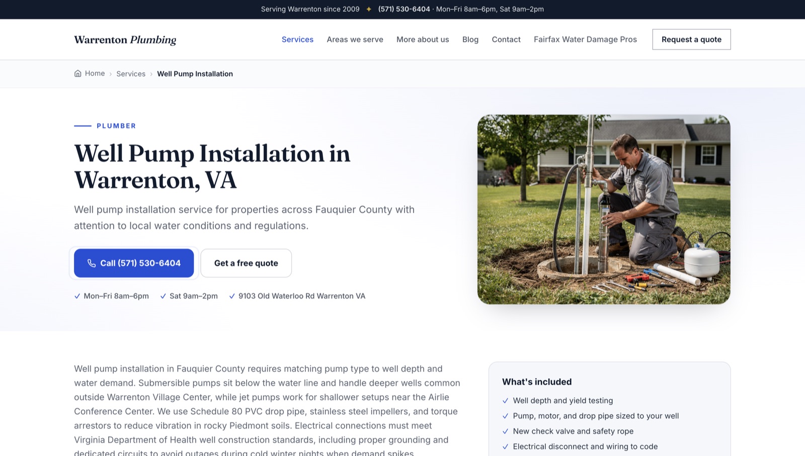 A generated service page with local copy and links to related pages